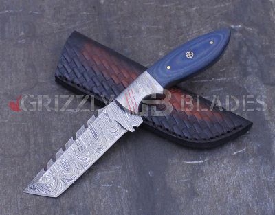 Damascus Steel Custom Handmade Hunting Skinning Knife 9.5" BLUE