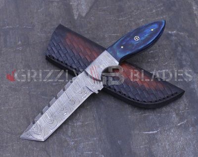 Damascus Steel Custom Handmade Hunting Skinning Knife 9.5" BLUE