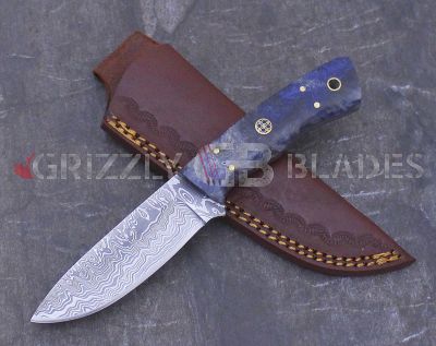 Damascus Steel Custom Handmade Hunting Skinning Knife 8" BLUE