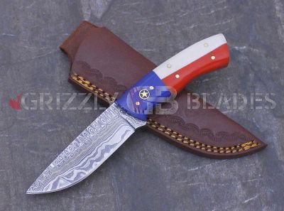 Damascus Steel Custom Handmade Hunting Skinning Knife 8" TEXAS