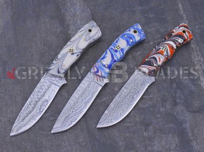 SET OF THREE Damascus Steel Custom Handmade Hunting Skinning Knives 8" acrylic 1