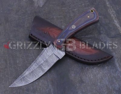 Damascus Steel Custom Handmade Hunting Skinning Knife 9" 