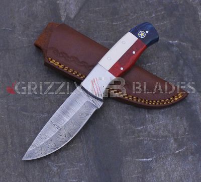 TEXAS Damascus Steel Custom Handmade Hunting Skinning Knife 8.5"