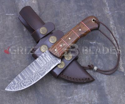 Damascus Steel Custom Handmade Hunting Skinning Knife 8"