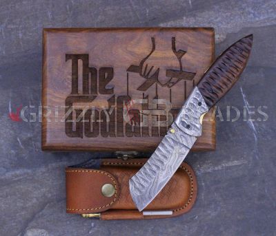 HAMMERED DAMASCUS STEEL CUSTOM HANDMADE FOLDING/POCKET Knife 8.5" - THE GODFATHER