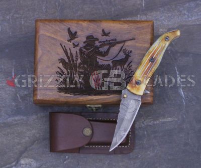 DAMASCUS STEEL CUSTOM HANDMADE FOLDING/POCKET Knife 8.5" - HUNTER