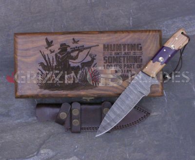 Damascus Steel Custom Handmade Hunting Skinning Knife 10.5" - HUNTING