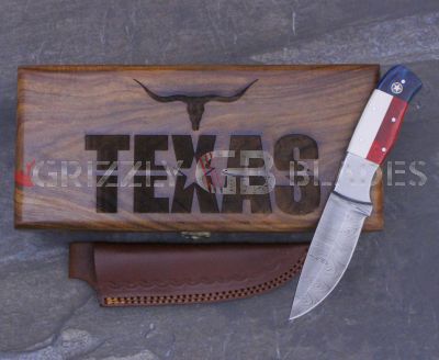 TEXAS Damascus Steel Custom Handmade Hunting Skinning Knife 8.5"