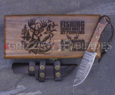 Damascus Steel Custom Handmade Hunting Skinning Knife 8" - Fishing & Hunting