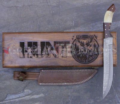 DAMASCUS STEEL CUSTOM Handmade HUNTING BOWIE KNIFE 13.5" - HUNT