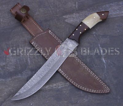 DAMASCUS STEEL CUSTOM Handmade HUNTING BOWIE KNIFE 13.5"  A