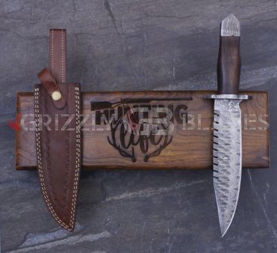 HAMMERED DAMASCUS Steel Custom handmade hunting BOWIE Knife 13.5"- HUNTING Life