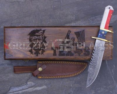 DAMASCUS STEEL CUSTOM HANDMADE HUNTING BOWIE KNIFE 12" - DONALD TRUMP MAGA TEXAS
