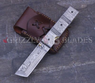 DAMASCUS STEEL CUSTOM HANDMADE TANTO FOLDING/POCKET Knife 8"