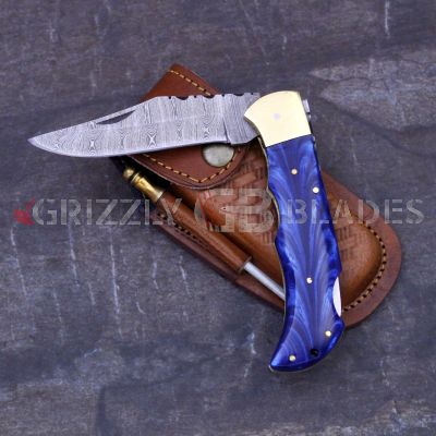 DAMASCUS STEEL CUSTOM HANDMADE FOLDING/POCKET Knife 8.5"