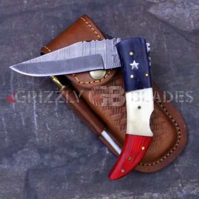 DAMASCUS STEEL CUSTOM HANDMADE FOLDING/POCKET Knife 8" TEXAS