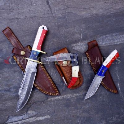 DAMASCUS Steel Custom handmade Texas Combo - 8" 8" 12"
