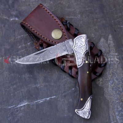 DAMASCUS STEEL CUSTOM HANDMADE FOLDING/POCKET Knife 7.5"