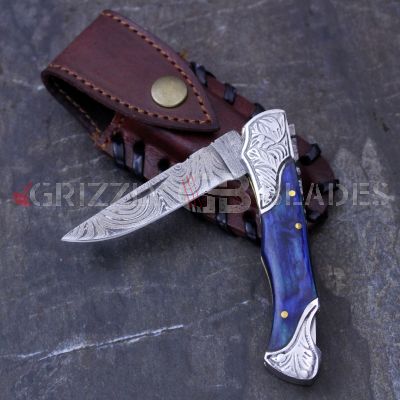 DAMASCUS STEEL CUSTOM HANDMADE FOLDING/POCKET Knife 7.5"
