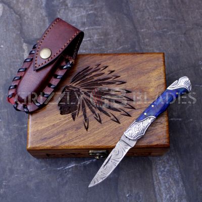DAMASCUS STEEL CUSTOM HANDMADE FOLDING/POCKET Knife 7.5" - Apache