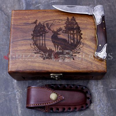 DAMASCUS STEEL CUSTOM HANDMADE FOLDING/POCKET Knife 7.5" - Deer