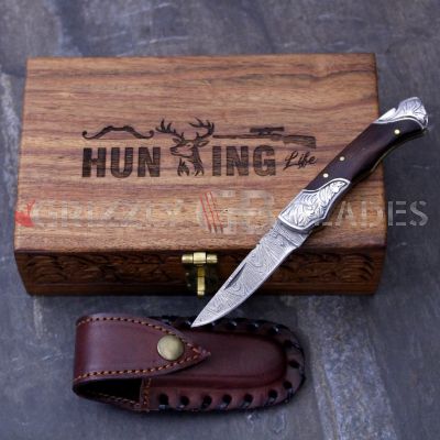 DAMASCUS STEEL CUSTOM HANDMADE FOLDING/POCKET Knife 7.5" - Hunting