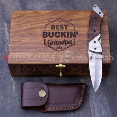 DAMASCUS STEEL CUSTOM HANDMADE FOLDING/POCKET Knife 8" - BEST BUCKIN' GRANDPA