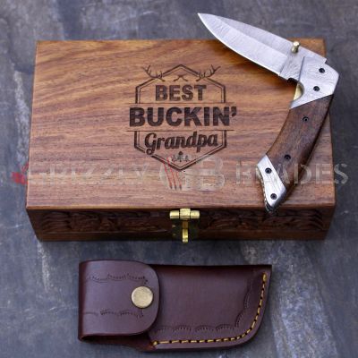 DAMASCUS STEEL CUSTOM HANDMADE FOLDING/POCKET Knife 8" - BEST BUCKIN' GRANDPA