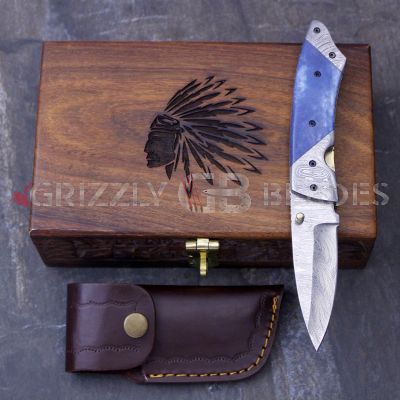 DAMASCUS STEEL CUSTOM HANDMADE FOLDING/POCKET Knife 8" - APACHE