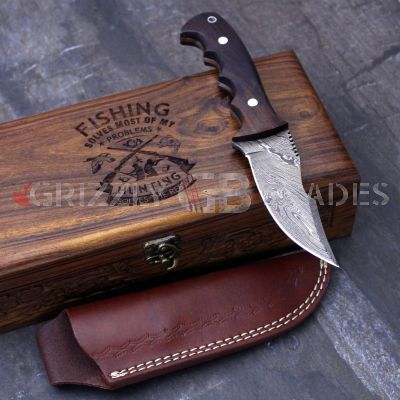 Damascus Steel Custom Handmade Hunting Skinning Knife 9"  ONE - FISHING HUNTING