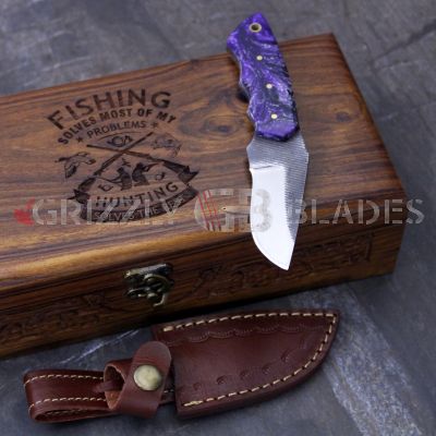D2 Steel CUSTOM HANDMADE Cowboy  knife 7" - Purple - FISHING HUNTING