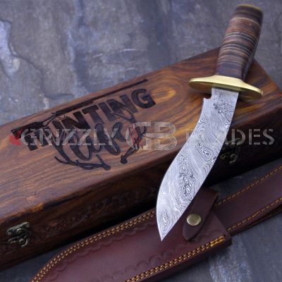 DAMASCUS STEEL CUSTOM HANDMADE HUNTING BOWIE KNIFE 13.5" - HUNTING LIFE