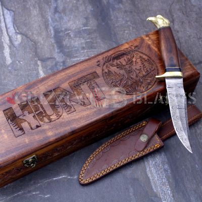 EAGLE DAMASCUS Steel Custom handmade hunting BOWIE Knife 11" - HUNT
