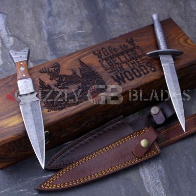 DAMASCUS Steel Custom handmade Bowie Knife Combo - 10" 11"