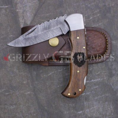 DAMASCUS STEEL CUSTOM HANDMADE FOLDING/POCKET Knife 8.5" LION