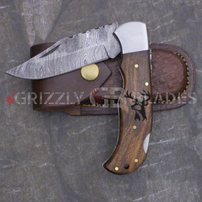 DAMASCUS STEEL CUSTOM HANDMADE FOLDING/POCKET Knife 8.5" DEER
