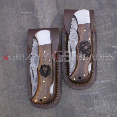 SET OF TWO DAMASCUS STEEL CUSTOM HANDMADE FOLDING/POCKET Knife 8.5" B
