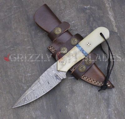 Damascus Steel Custom Handmade Hunting Skinning Knife 9" A