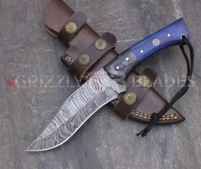 Damascus Steel Custom Handmade Hunting Bushcraft Skinning Knife 9.5"