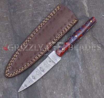 Damascus Steel Custom handmade hunting DAGGER Knife 9" Red