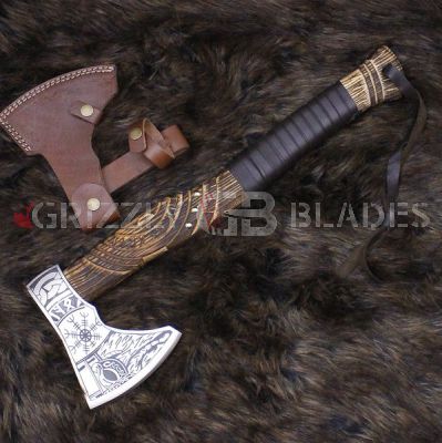 Four HAND FORGED CARBON STEEL handmade hunting VIKING TOMAHAWK HATCHET AXE 20"