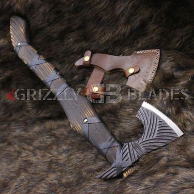 HAND CARVED AND FORGED CARBON STEEL HANDmade hunting VIKING TOMAHAWK HATCHET AXE 21"