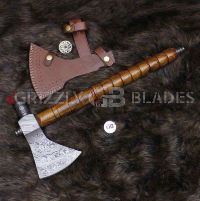 Damascus Steel Custom Handmade Full Pipe Tomahawk Axe with Smoke Head 19"