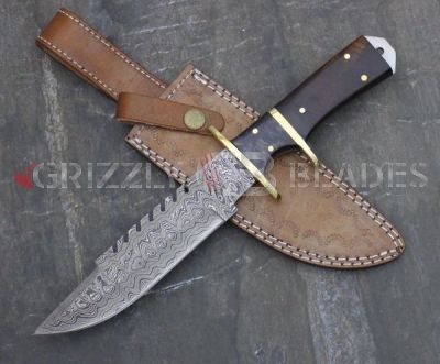 DAMASCUS STEEL CUSTOM Handmade HUNTING BOWIE KNIFE 12.5" A