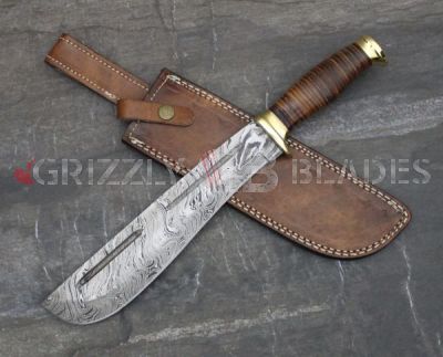DAMASCUS STEEL CUSTOM Handmade HUNTING MACHETE 15" KNIFE A