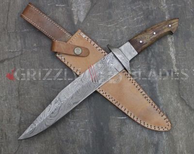 DAMASCUS STEEL CUSTOM Handmade HUNTING BOWIE KNIFE 14"