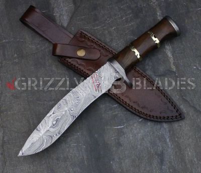 DAMASCUS STEEL CUSTOM Handmade HUNTING BOWIE 13" KNIFE