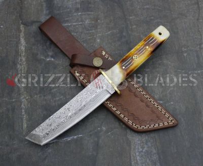 DAMASCUS Steel Custom handmade hunting BOWIE TANTO Knife 10.5" A