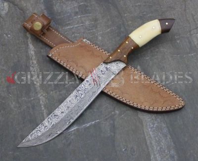 DAMASCUS STEEL CUSTOM Handmade HUNTING BOWIE KNIFE 13.5"  A