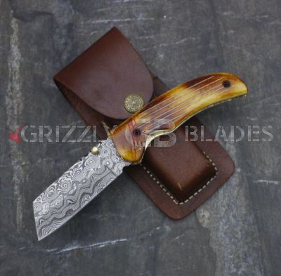 DAMASCUS STEEL CUSTOM HANDMADE FOLDING/POCKET Knife 7.25" B